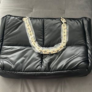 Faux leather large shoulder bag with chain detail